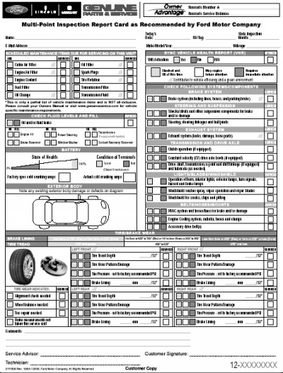 Multi-point inspection report card as recommended by ford motor company #4